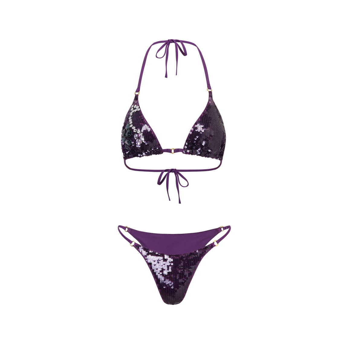 Purple Sequined Handcrafted Grape Rhinestone Bikini