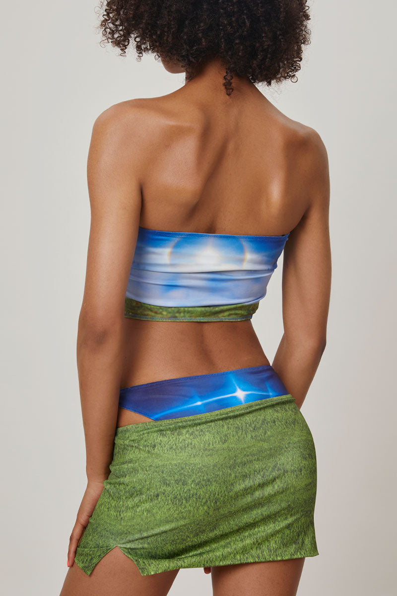 Green Grass Print Mini Skirt