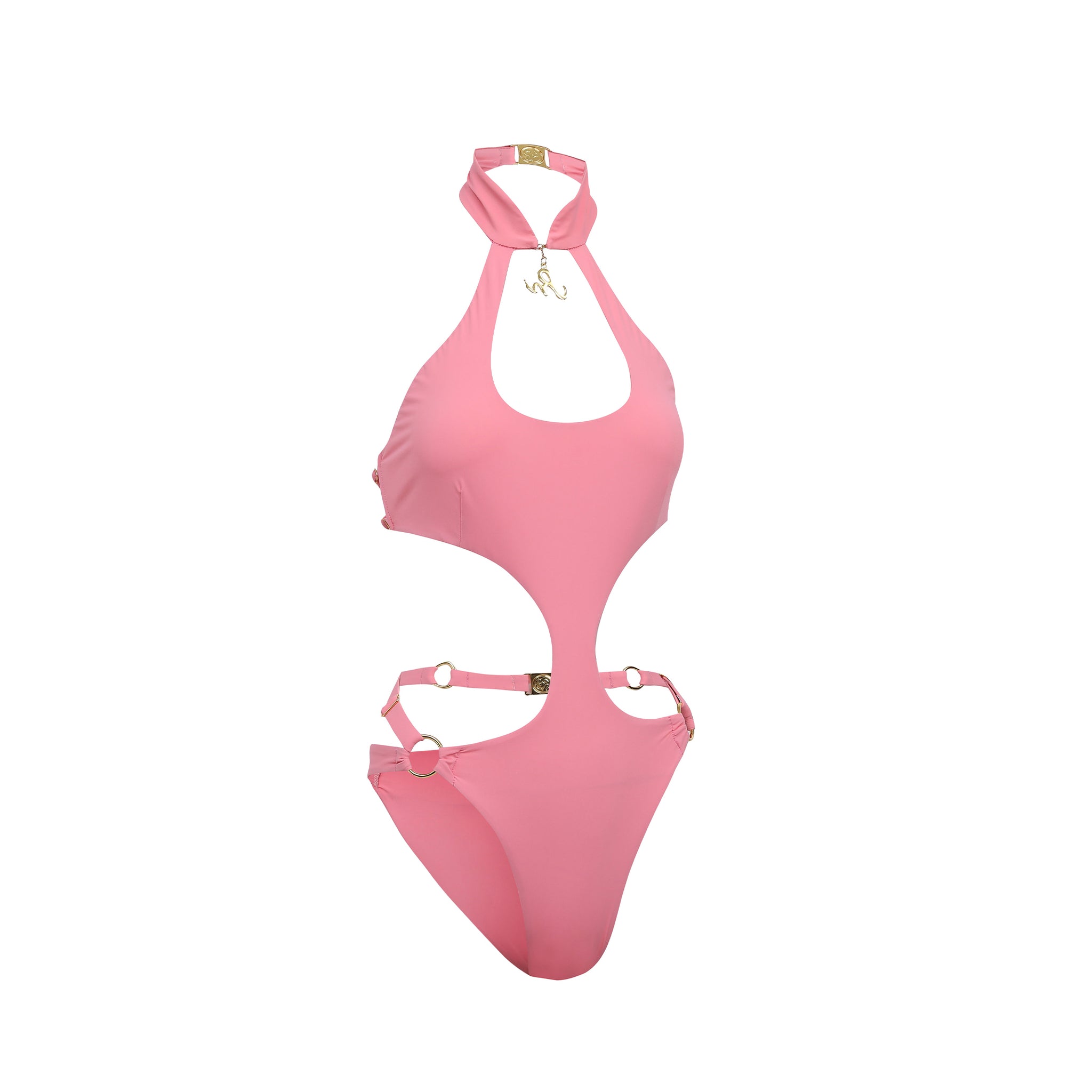 Pink Qipao One Piece Swimsuit decorated with customized RS logo pendant side