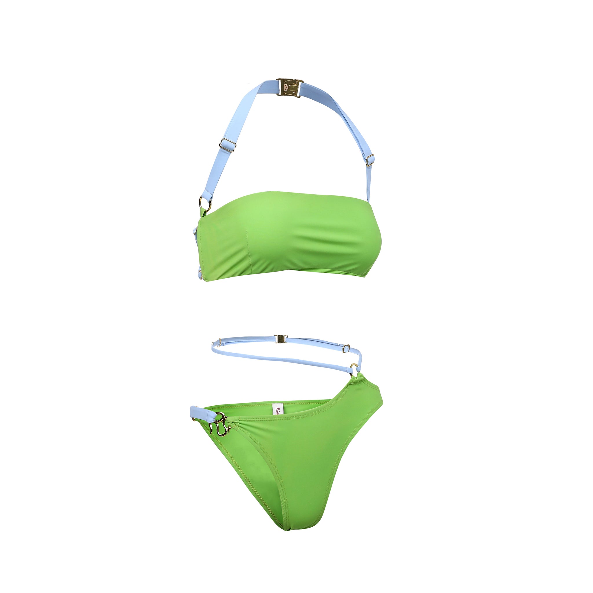 Blue Green Strappy Bikini Set left