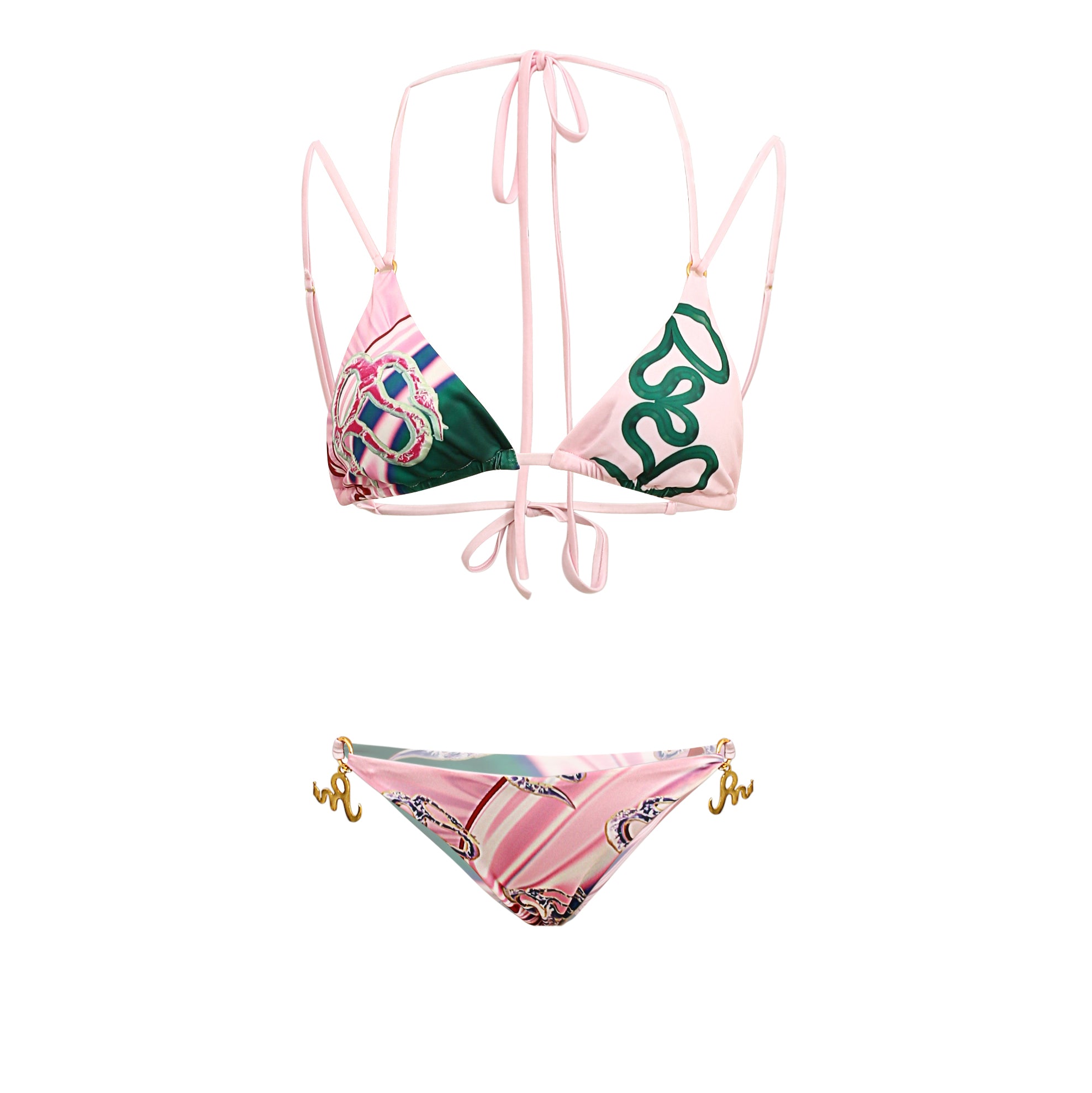 Green Pink Space Phantom Strappy Bikini Set