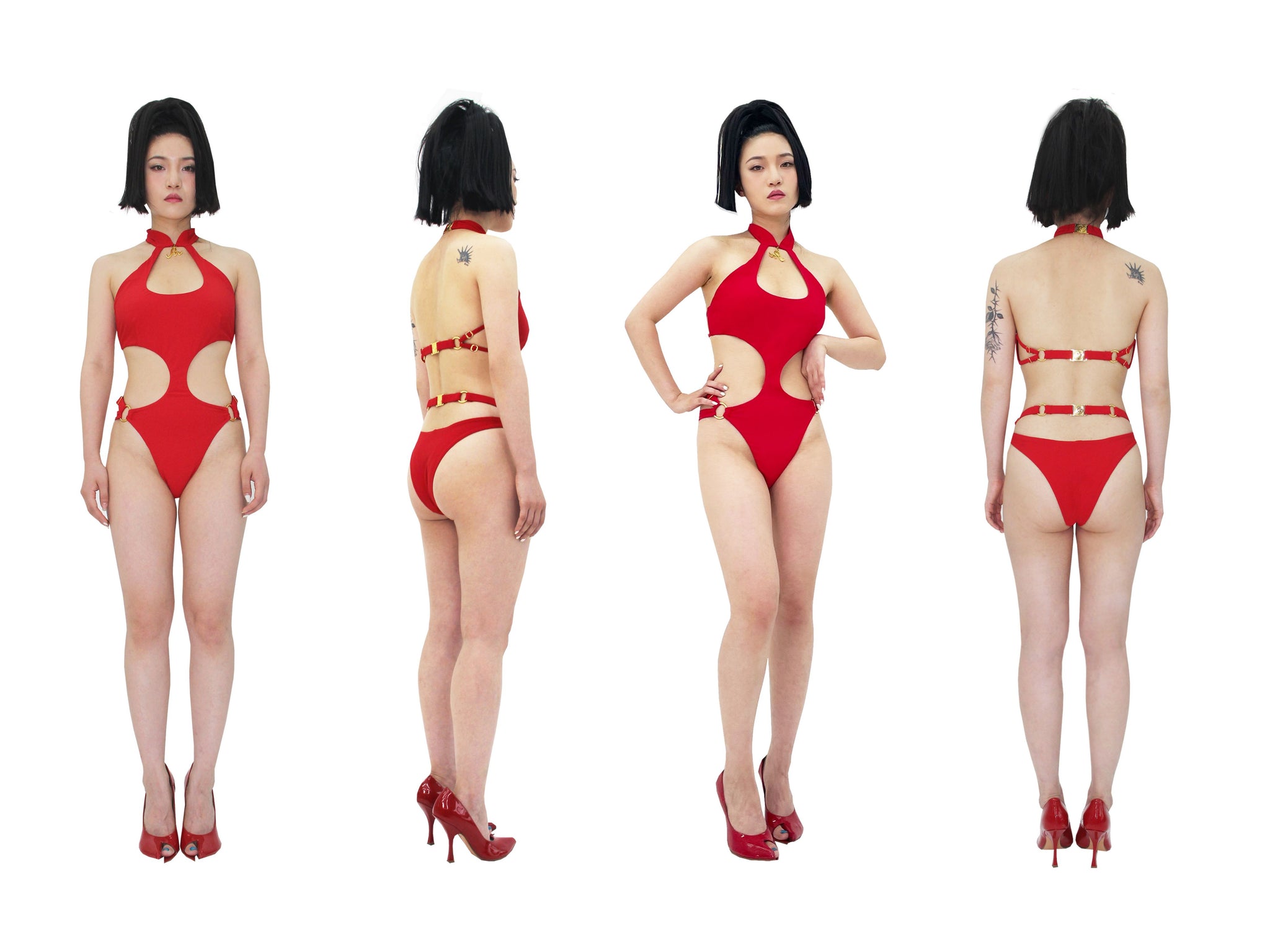 60%OFF Red Qipao One Piece Swimsuit