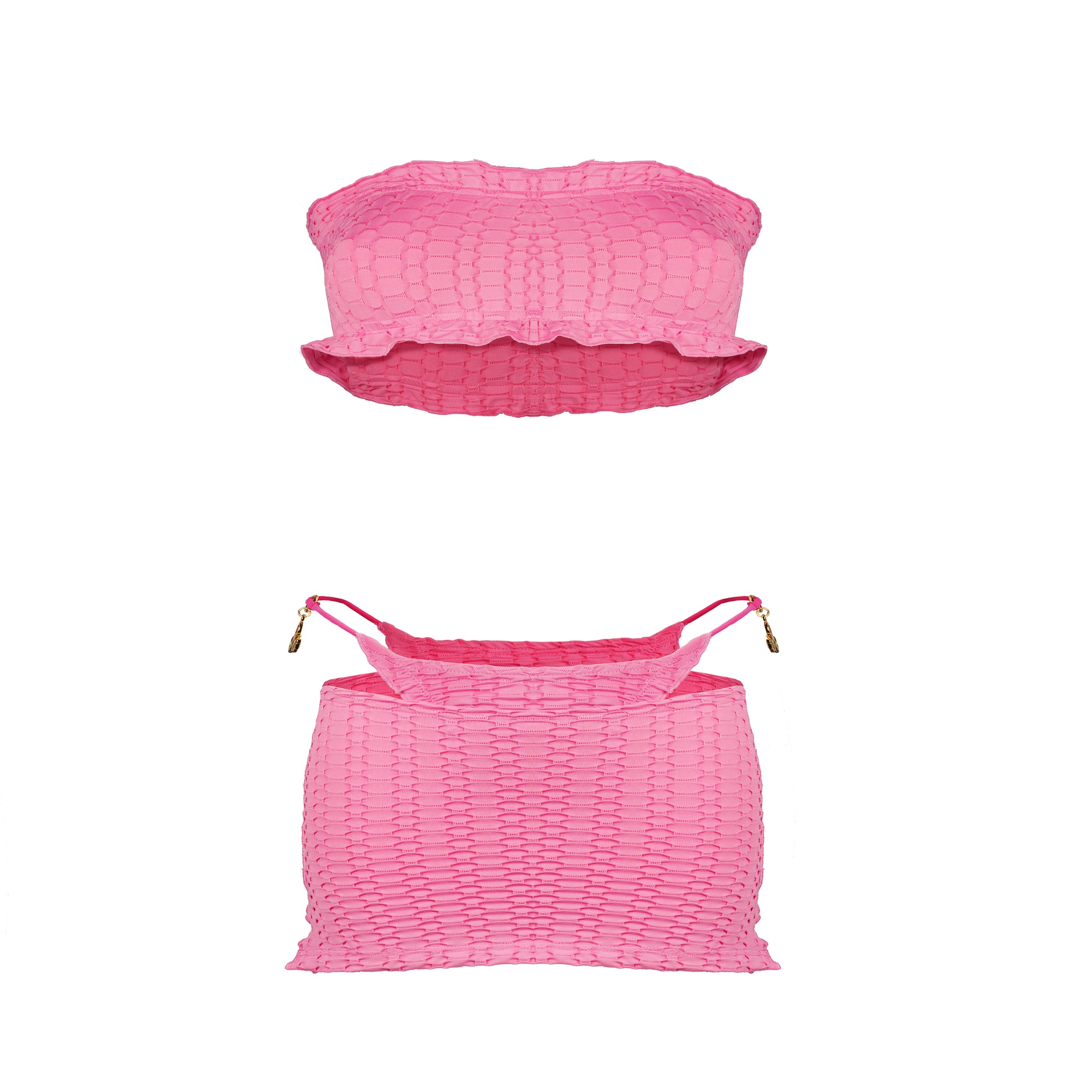 Pink Three Piece Bikini Set With Skirt
