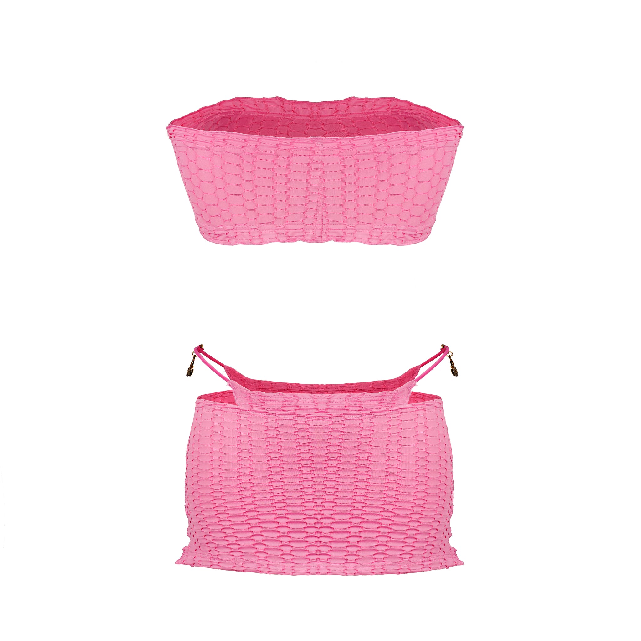 Pink Three Piece Bikini Set With Skirt