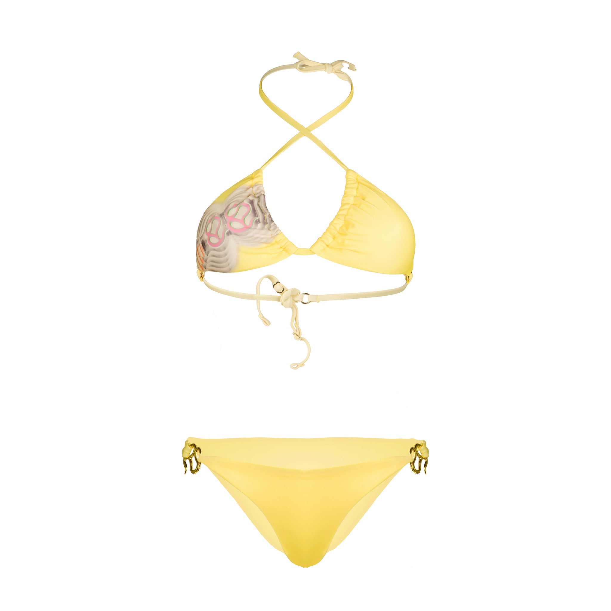 Lemon Fountain Print Bikini Sets halter