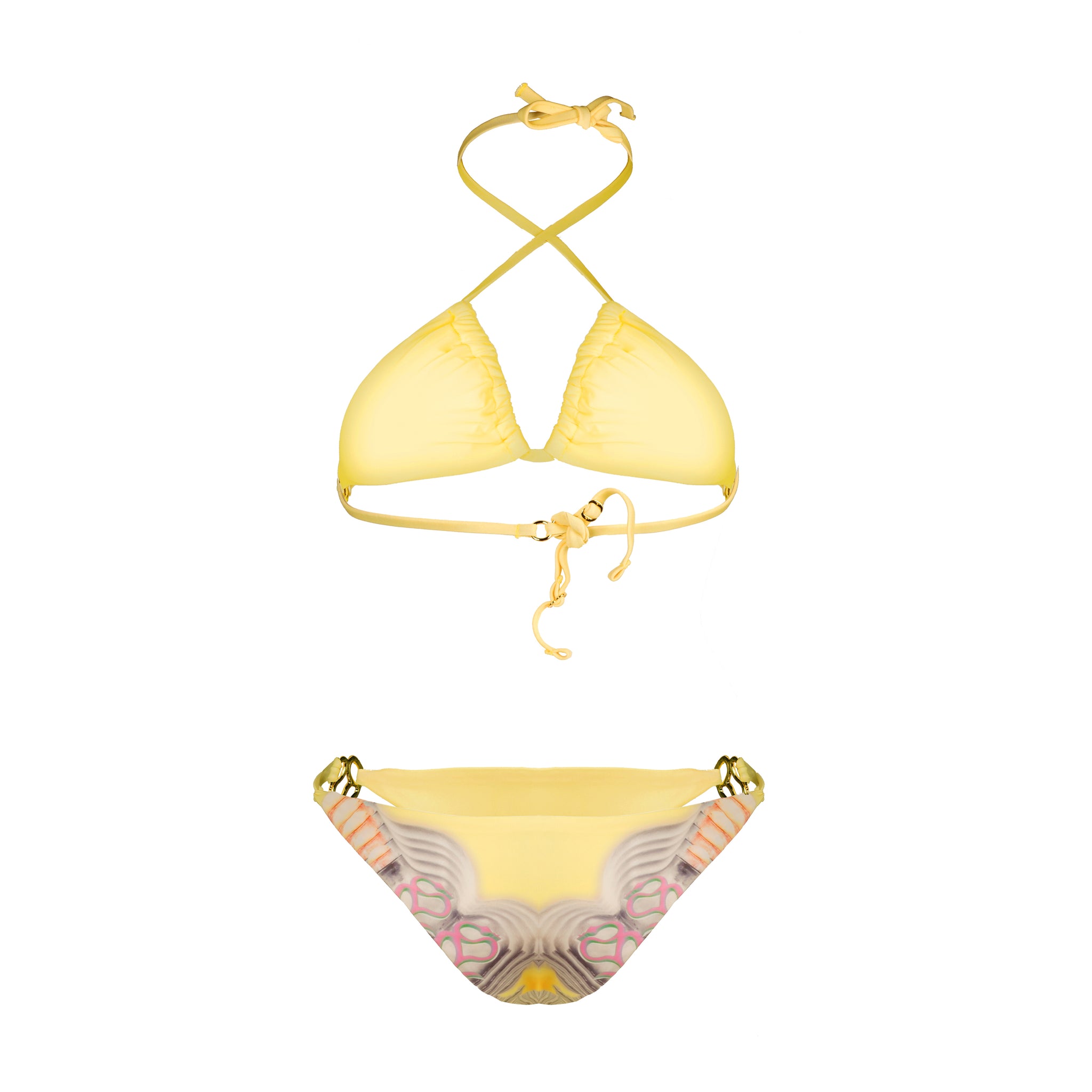 Lemon Fountain Print Bikini Sets back halter